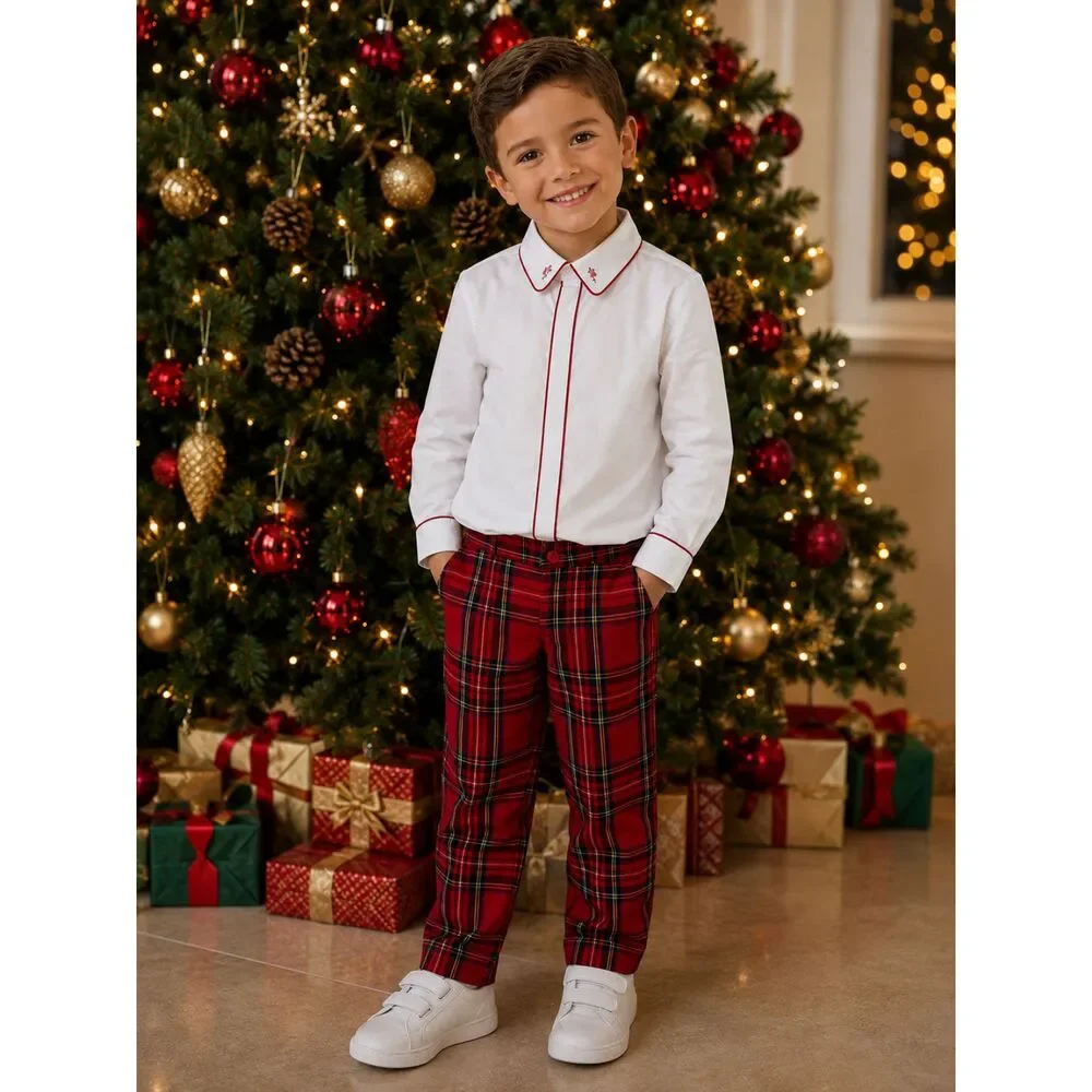 Edgehill Collection Boys 2 Piece Red Plaid Outfit Set Shirt Pants Size 6 NWT